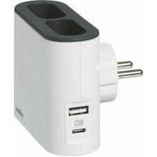 Адаптер за контакт плосък 2х Евро контакт 6A и USB A+C 49401 Legrand